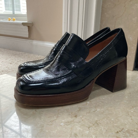 Jonak Paris Patent Leather Heeled Platfom Loafers in Black, Size EU 40 - Picture 2 of 10